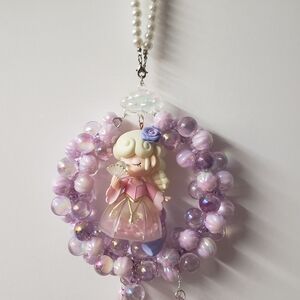 Purple Beaded Car Mirror Hanger with Intricate Design